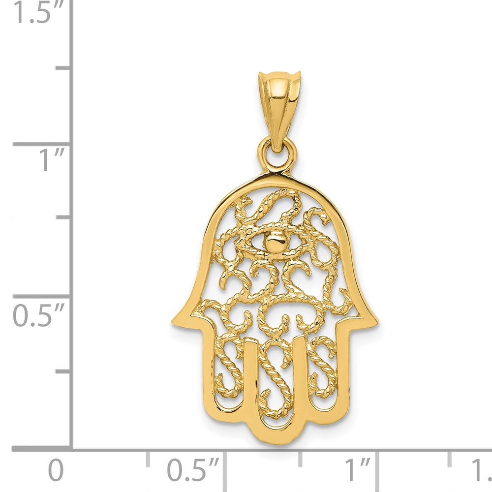 Charlie & Co Jewelry | 14k Polished Filigree Hamsa Pendant - Model K6378