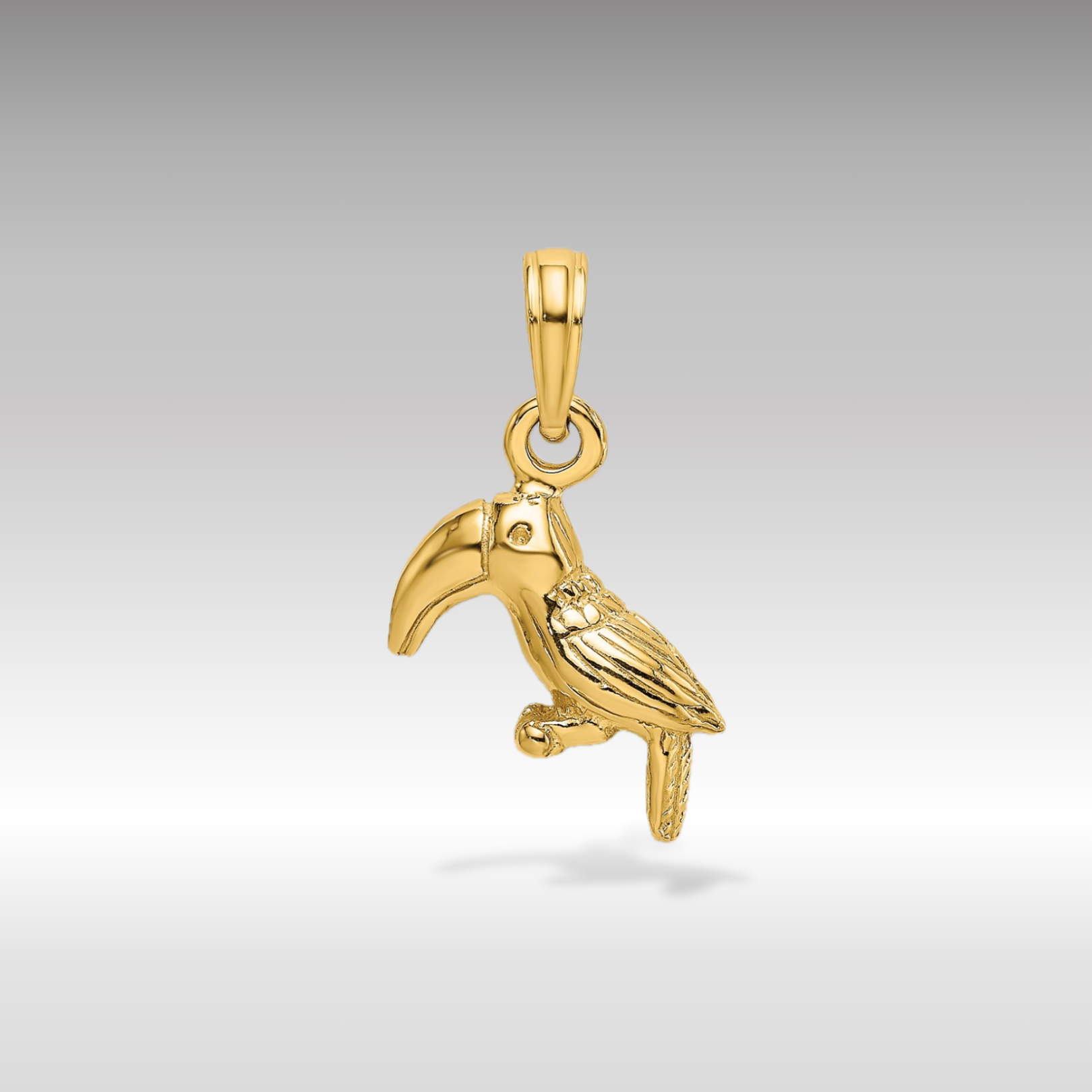 14K Gold 3D Textured/Polished Toucan Bird Pendant - Charlie & Co. Jewelry