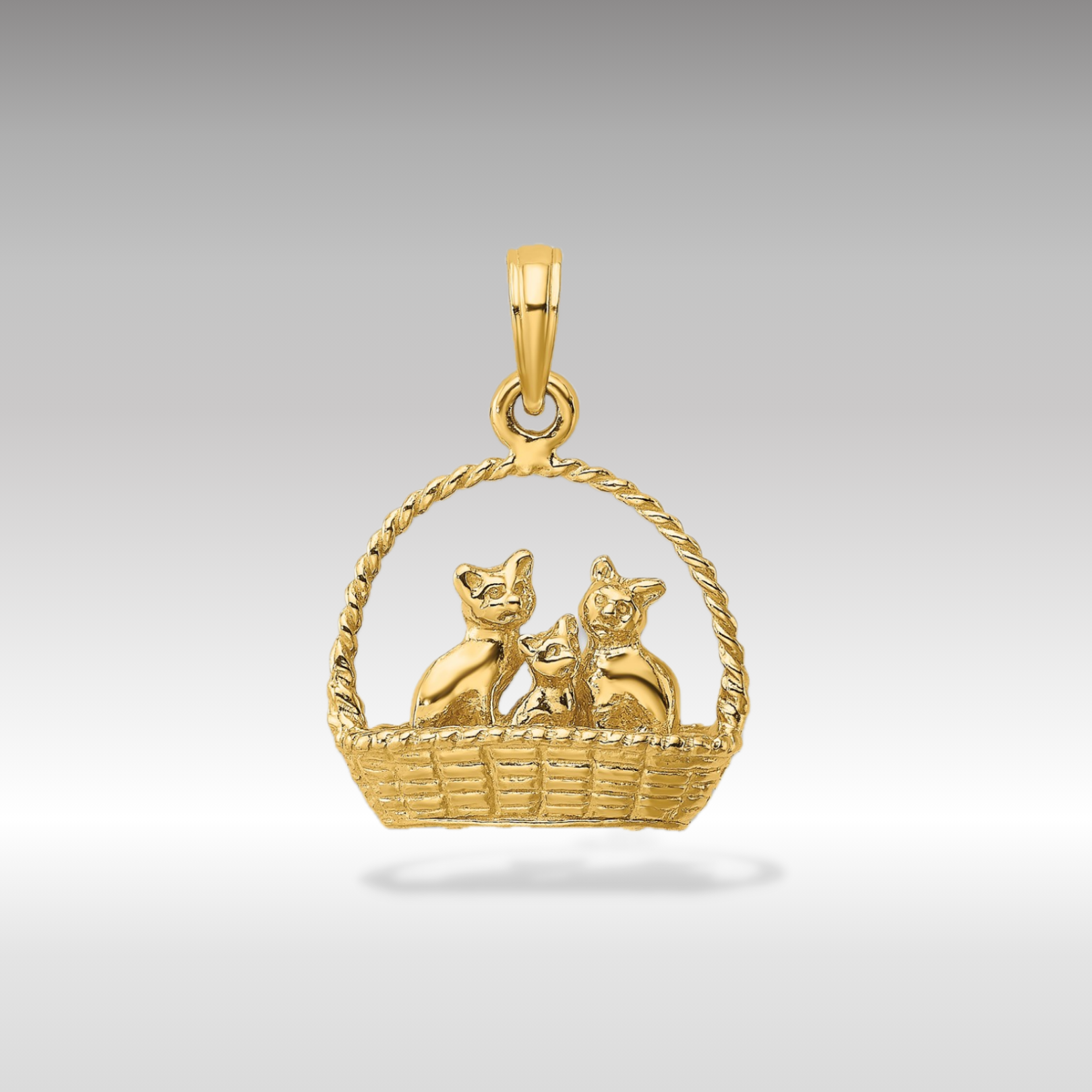14K Gold 3D Cats Inside Of Basket Pendant - Charlie & Co. Jewelry