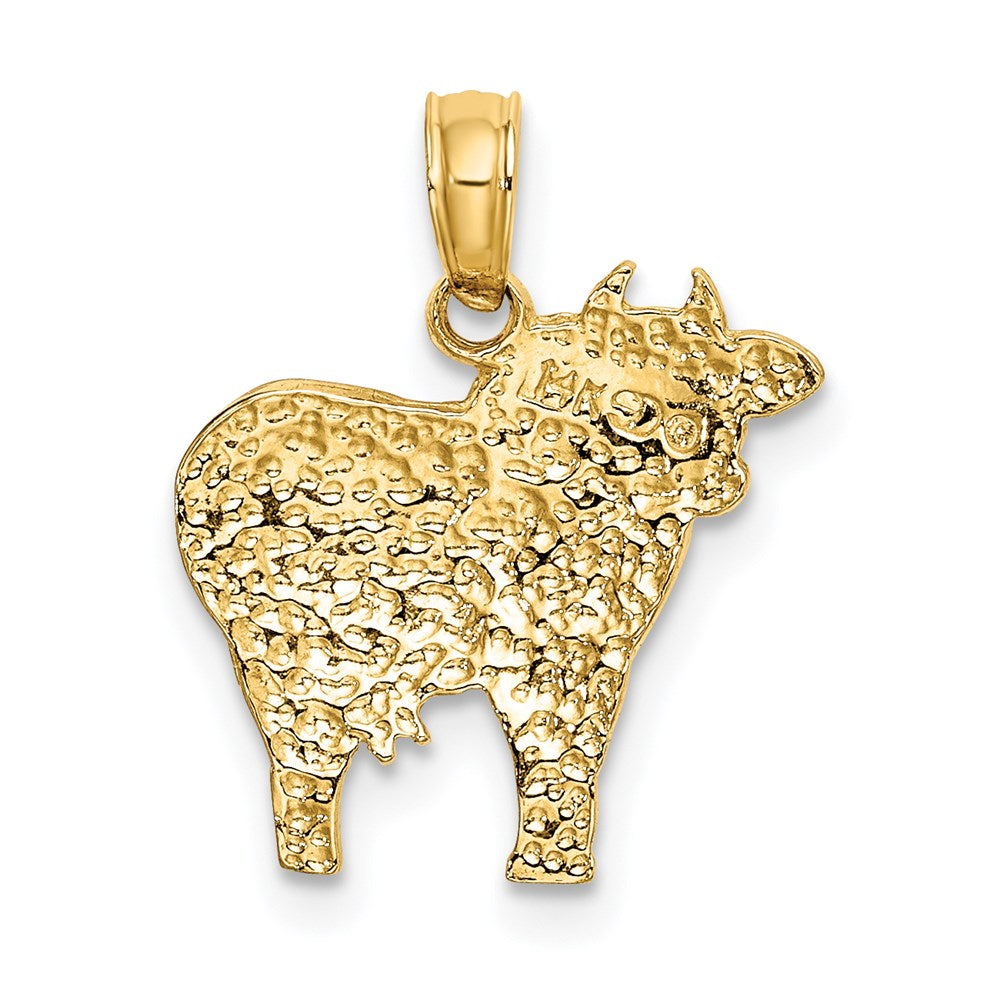 14K Gold Polished Playful Cow Necklace Pendant - Charlie & Co. Jewelry