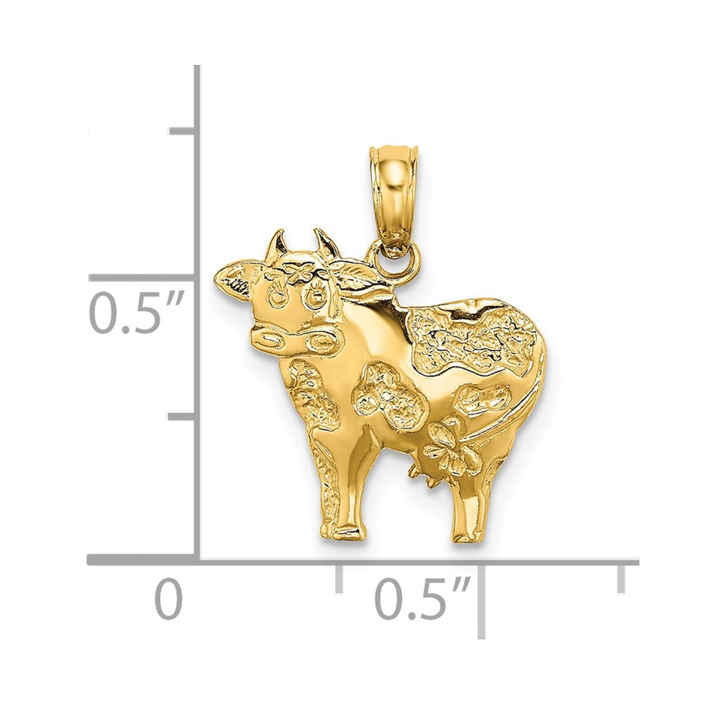 14K Gold Polished Playful Cow Necklace Pendant - Charlie & Co. Jewelry