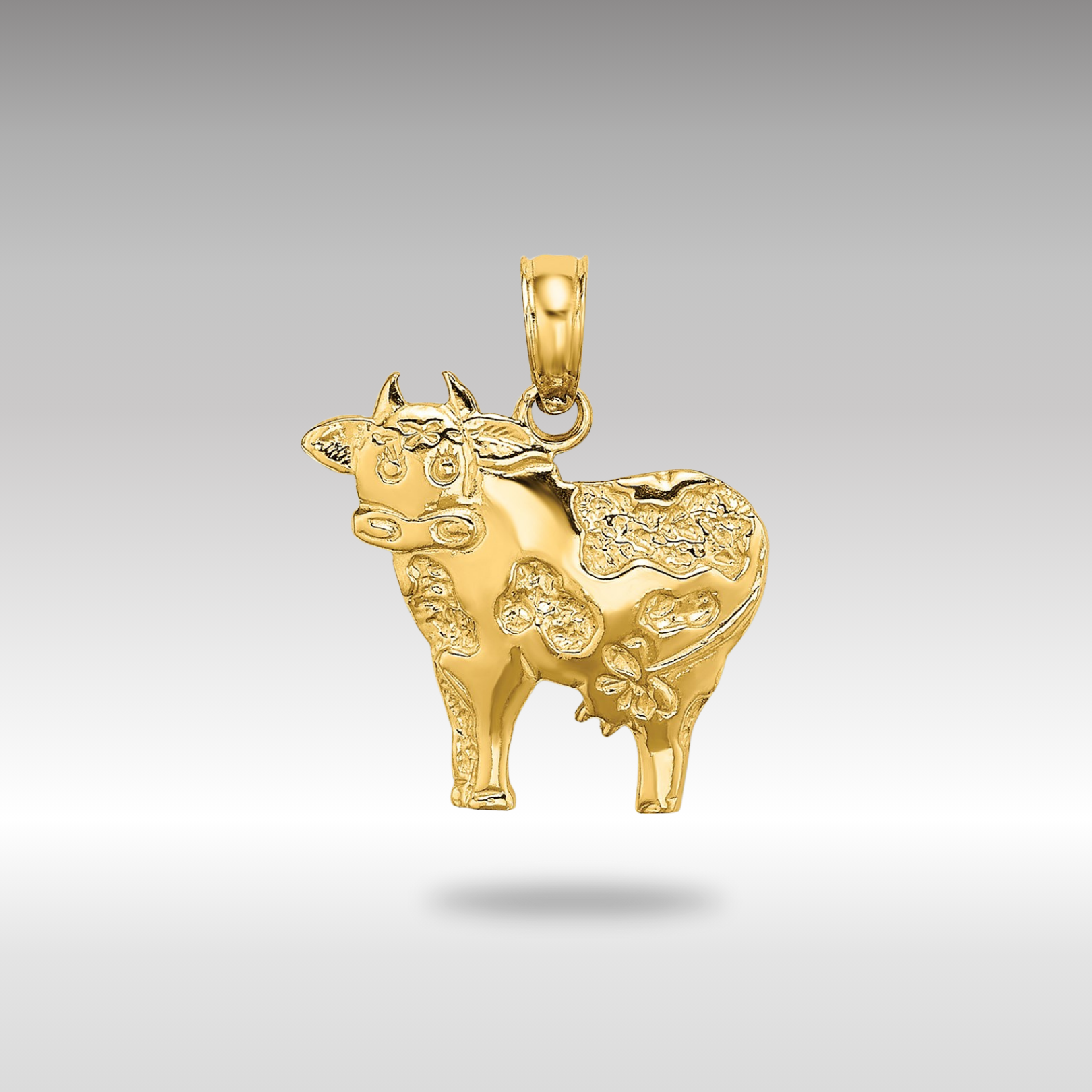 Gold Polished Playful Cow Necklace Pendant - Charlie & Co. Jewelry