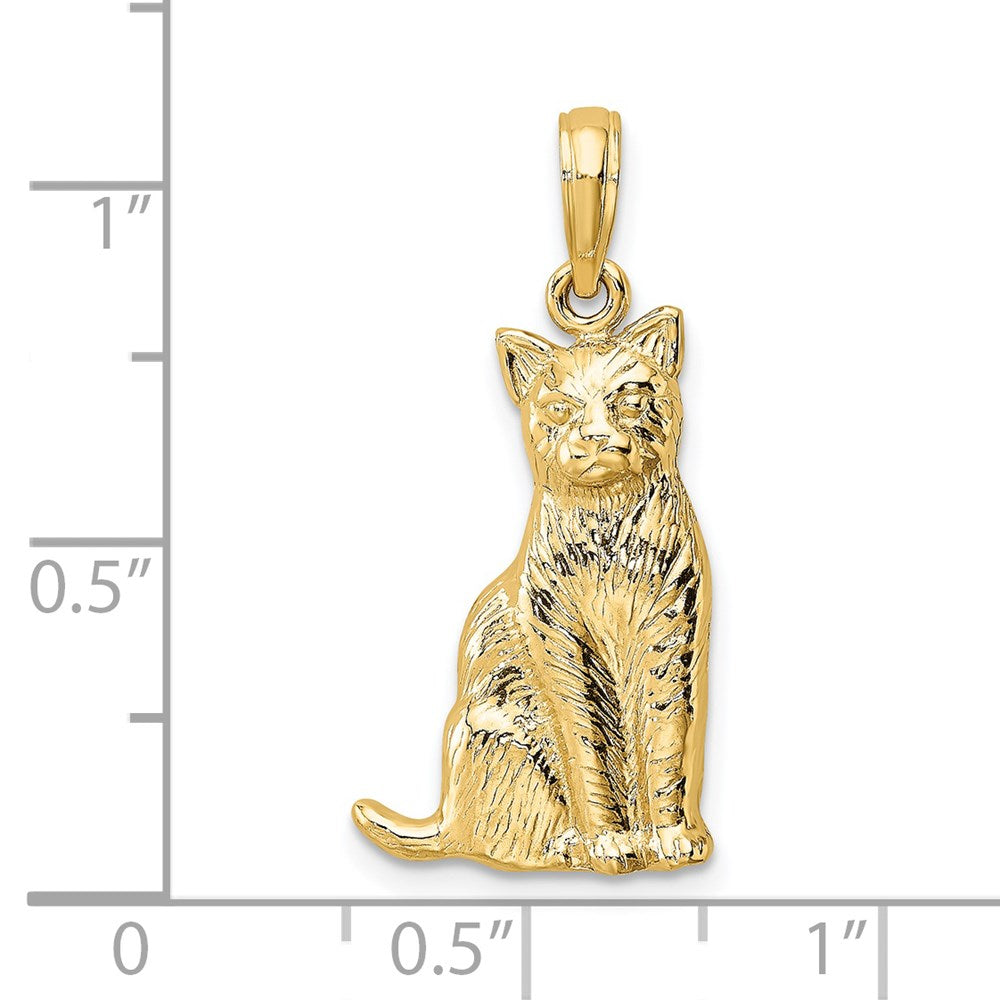 14K Gold Textured Sitting Cat Pendant - Charlie & Co. Jewelry
