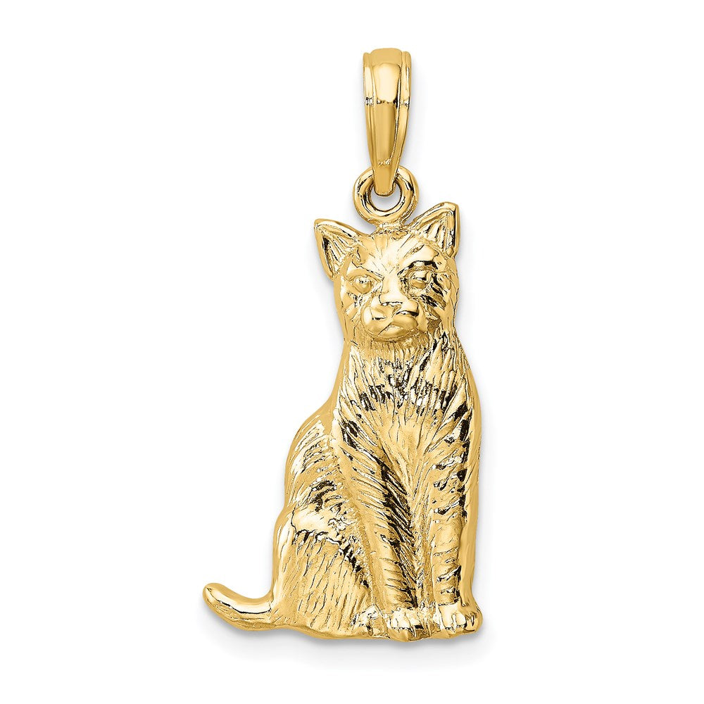14K Gold Textured Sitting Cat Pendant - Charlie & Co. Jewelry
