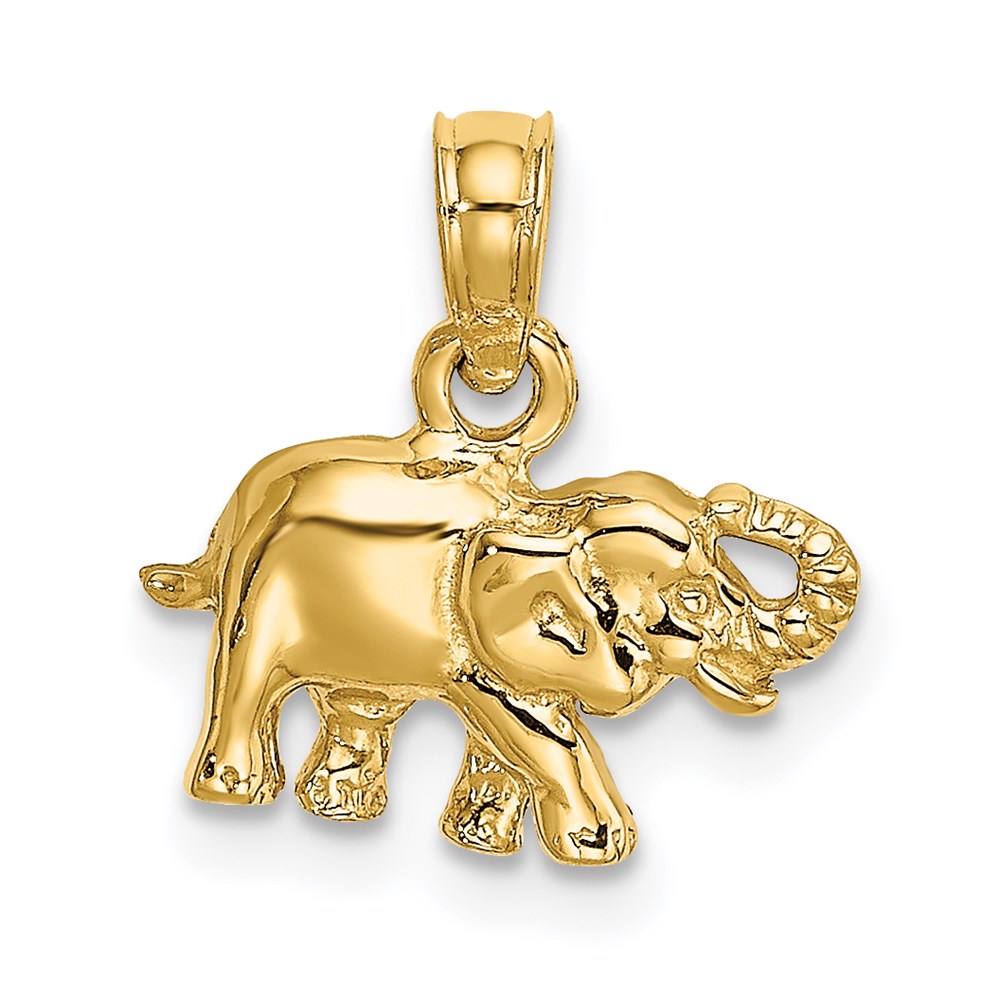 14K Gold Polished Small Elephant Necklace Pendant - Charlie & Co. Jewelry