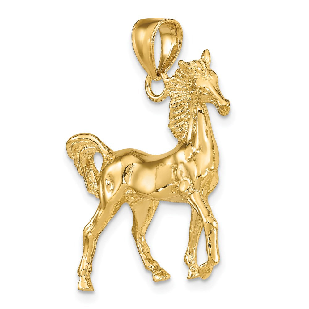 14K Gold 3D Polished Horse Pendant - Charlie & Co. Jewelry