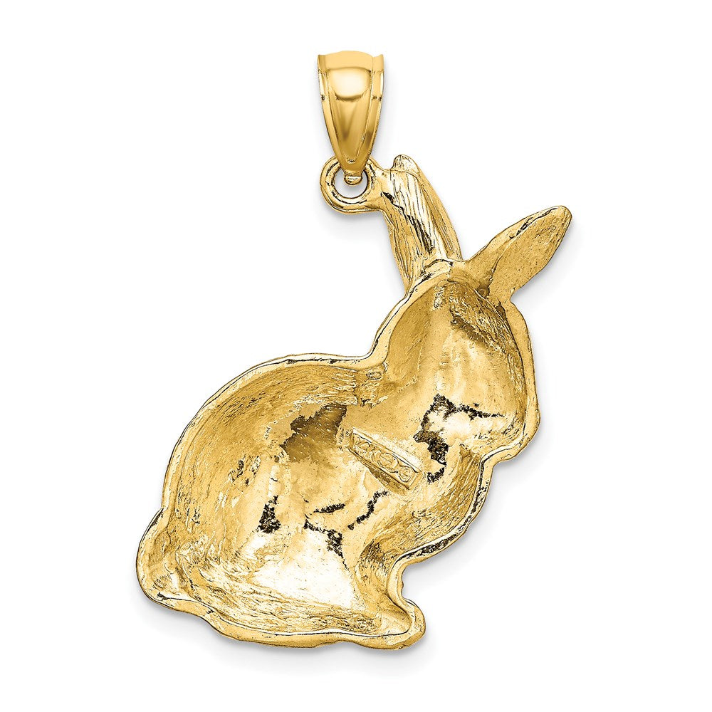 14K Gold Large Textured Sitting Rabbit Necklace Pendant - Charlie & Co. Jewelry