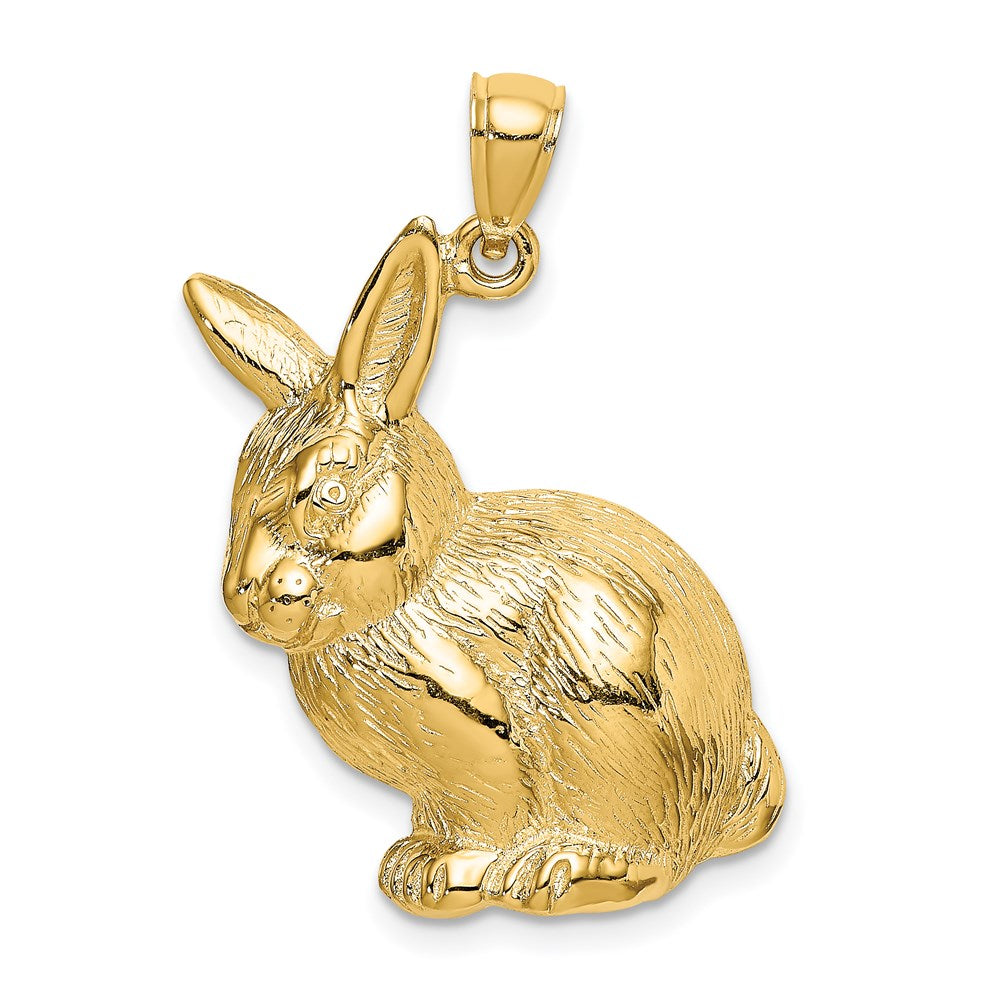 14K Gold Large Textured Sitting Rabbit Necklace Pendant - Charlie & Co. Jewelry