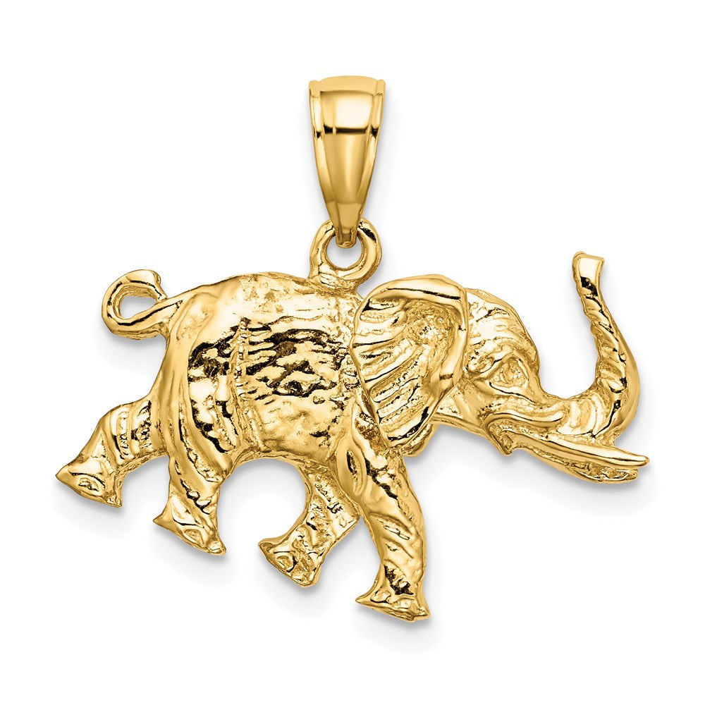 14K Gold 3-D Elephant Necklace with Tusk Charm - Charlie & Co. Jewelry