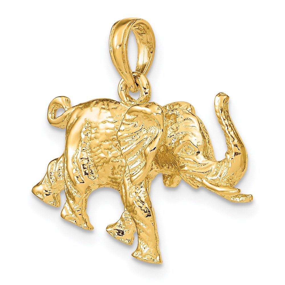 14K Gold 3-D Elephant Necklace with Tusk Charm - Charlie & Co. Jewelry