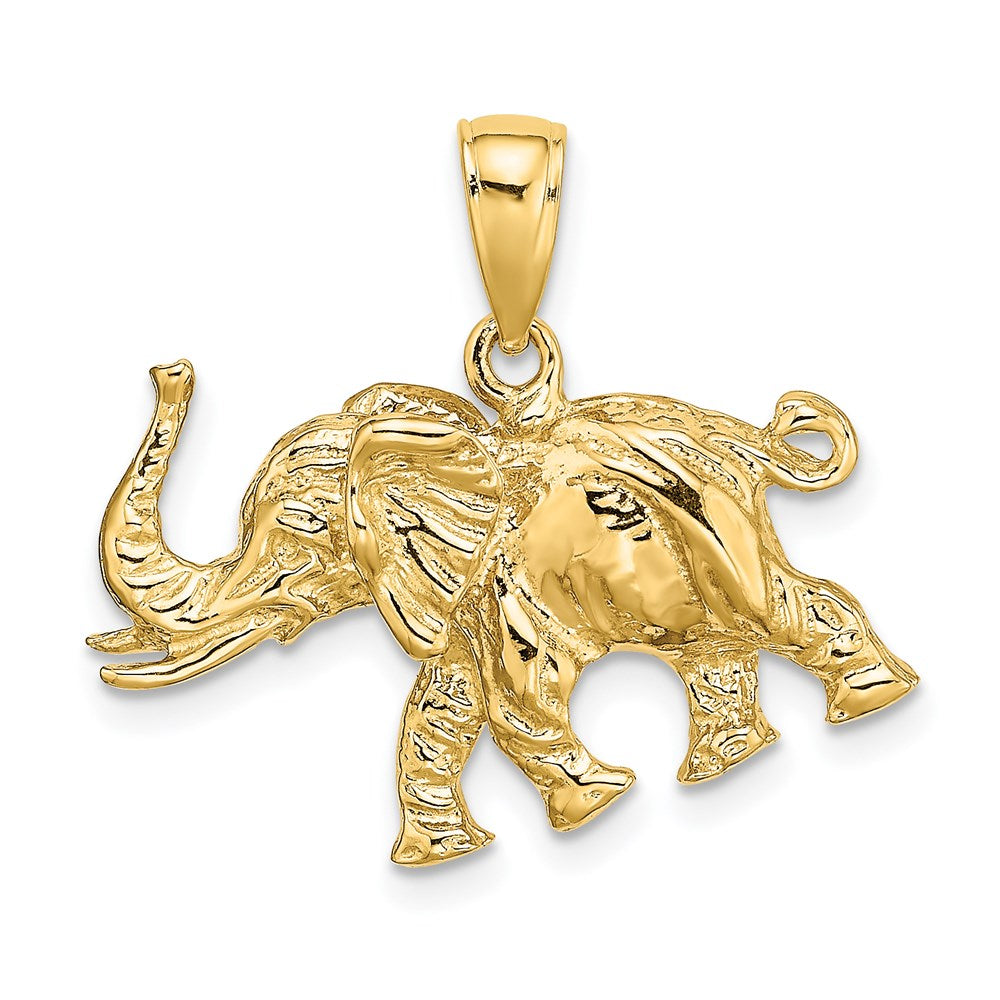 14K Gold 3-D Elephant Necklace with Tusk Charm - Charlie & Co. Jewelry