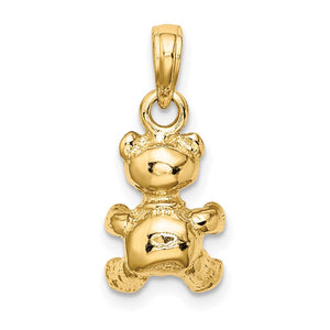 14K Gold 3D Teddy Bear with Bow Tie Pendant - Charlie & Co. Jewelry
