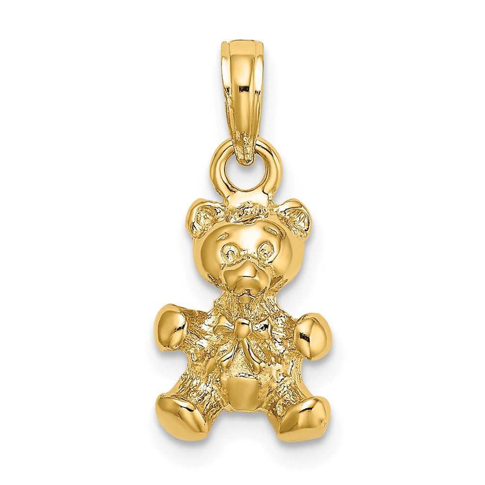 14K Gold 3D Teddy Bear with Bow Tie Pendant - Charlie & Co. Jewelry