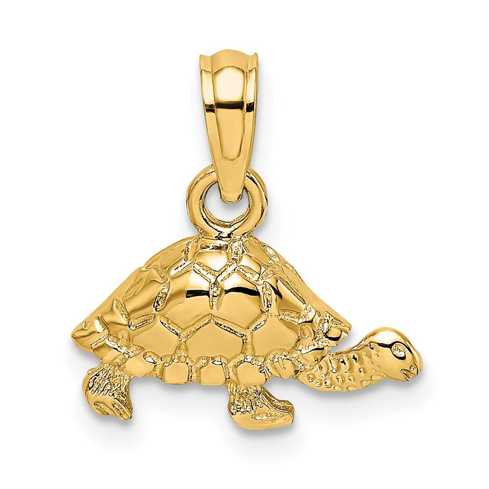 14k Gold Polished and Engraved Mini Turtle Charm - Charlie & Co. Jewelry