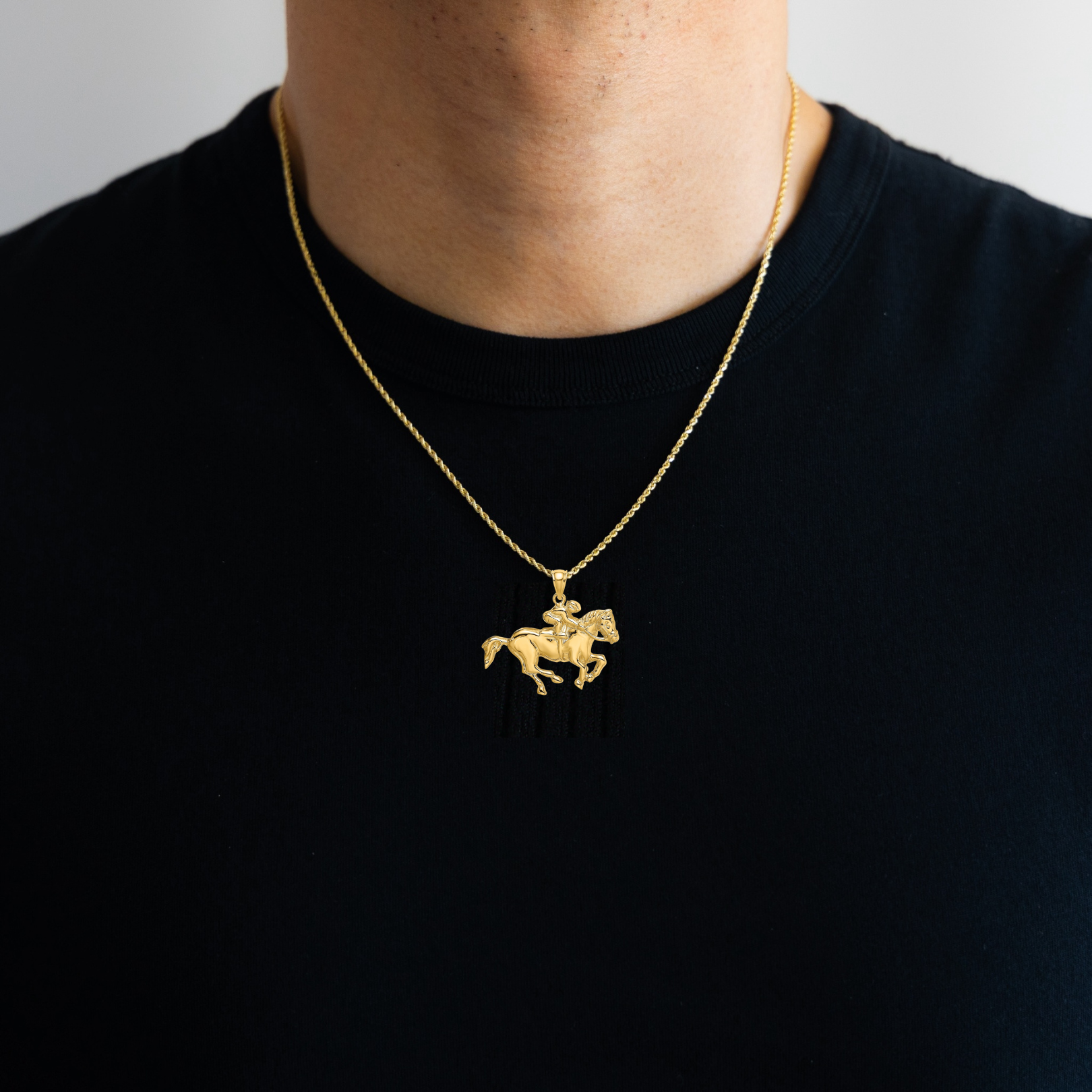 Gold Polished Jockey on Horse Large Charm Necklace - Model K6541