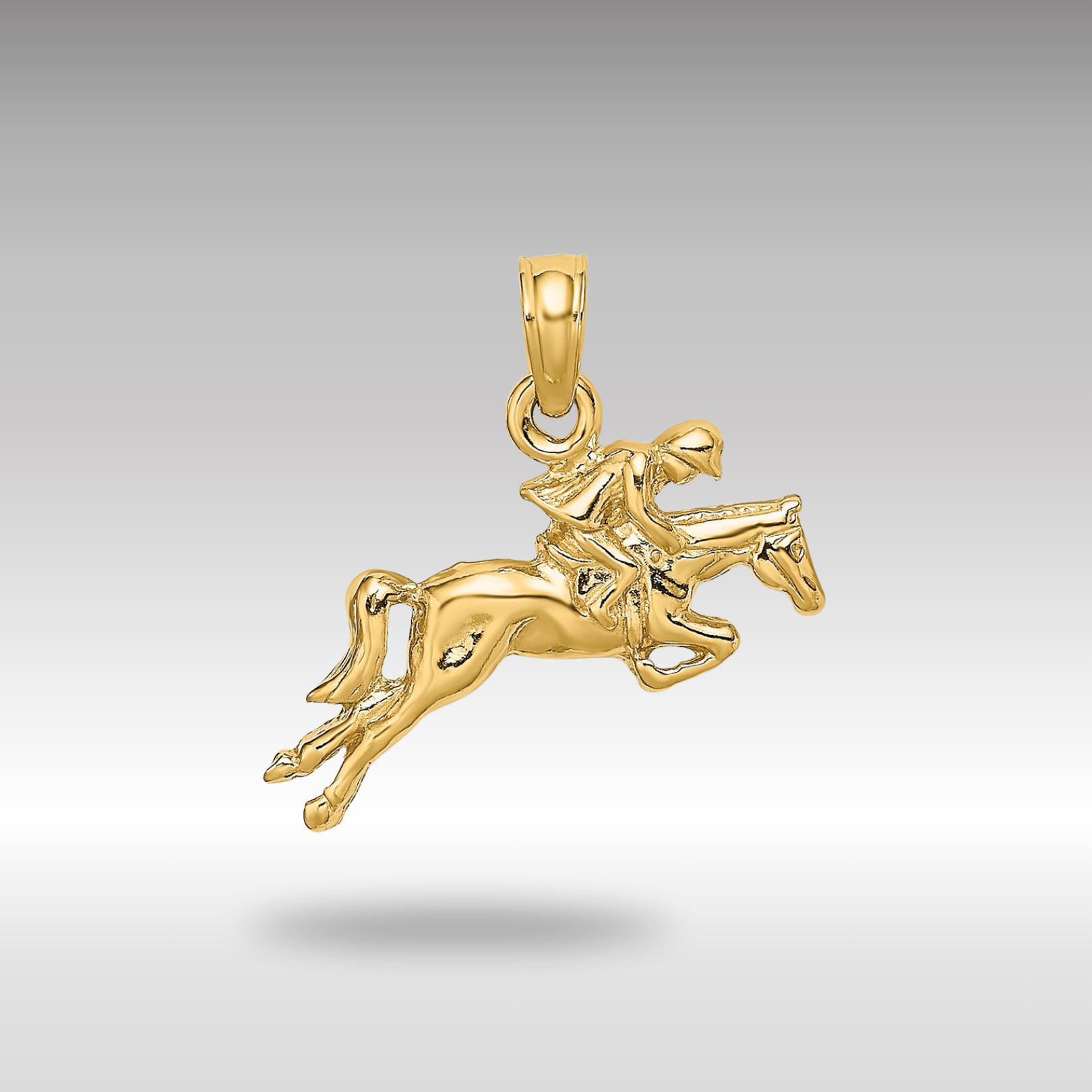 Gold Jockey on Jumping Horse Necklace Pendant - Charlie & Co. Jewelry