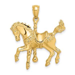 14K Gold Carousel Horse with Tail Up Pendant - Charlie & Co. Jewelry