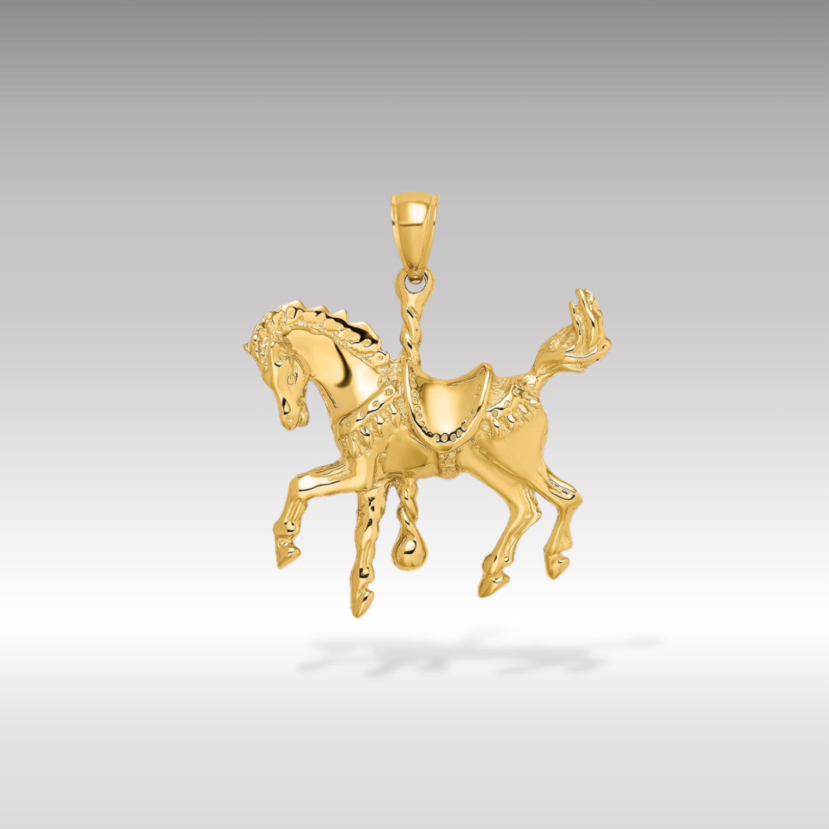 14K Gold Carousel Horse with Tail Up Pendant - Charlie & Co. Jewelry