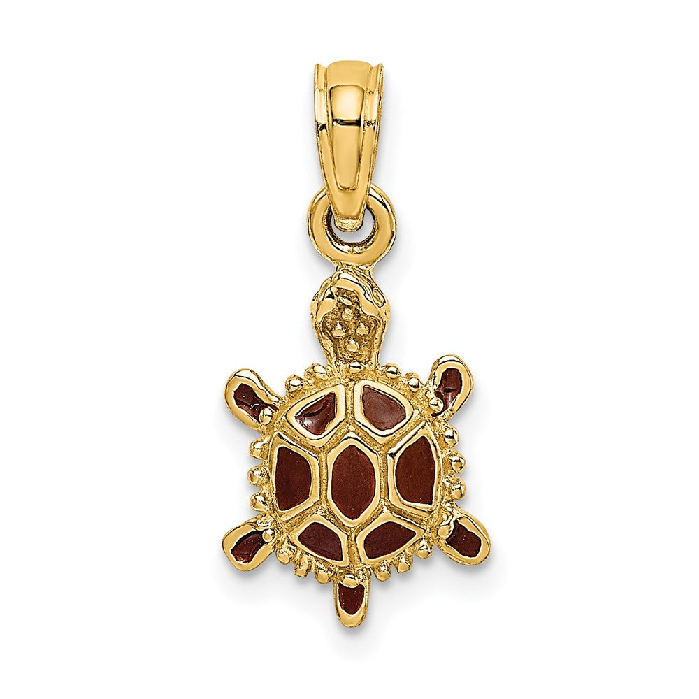 14K Gold Tortoise Charm Necklace with Brown Enamel - Charlie & Co. Jewelry