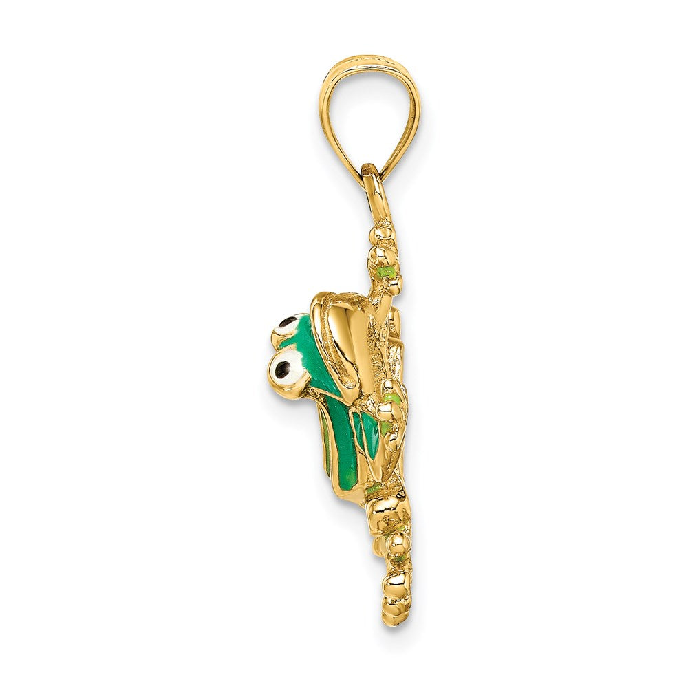 14K Gold Lively Green Enameled Frog Charm - Charlie & Co. Jewelry