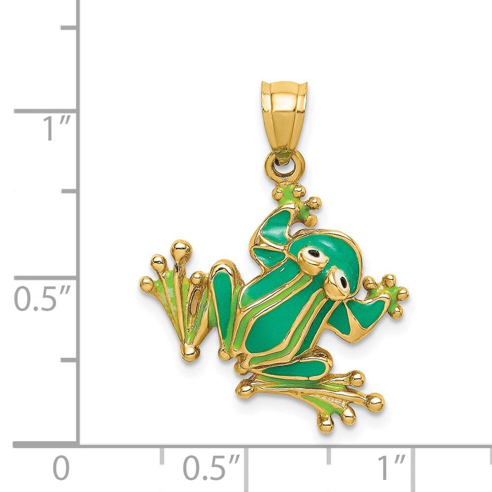 14K Gold Lively Green Enameled Frog Charm - Charlie & Co. Jewelry