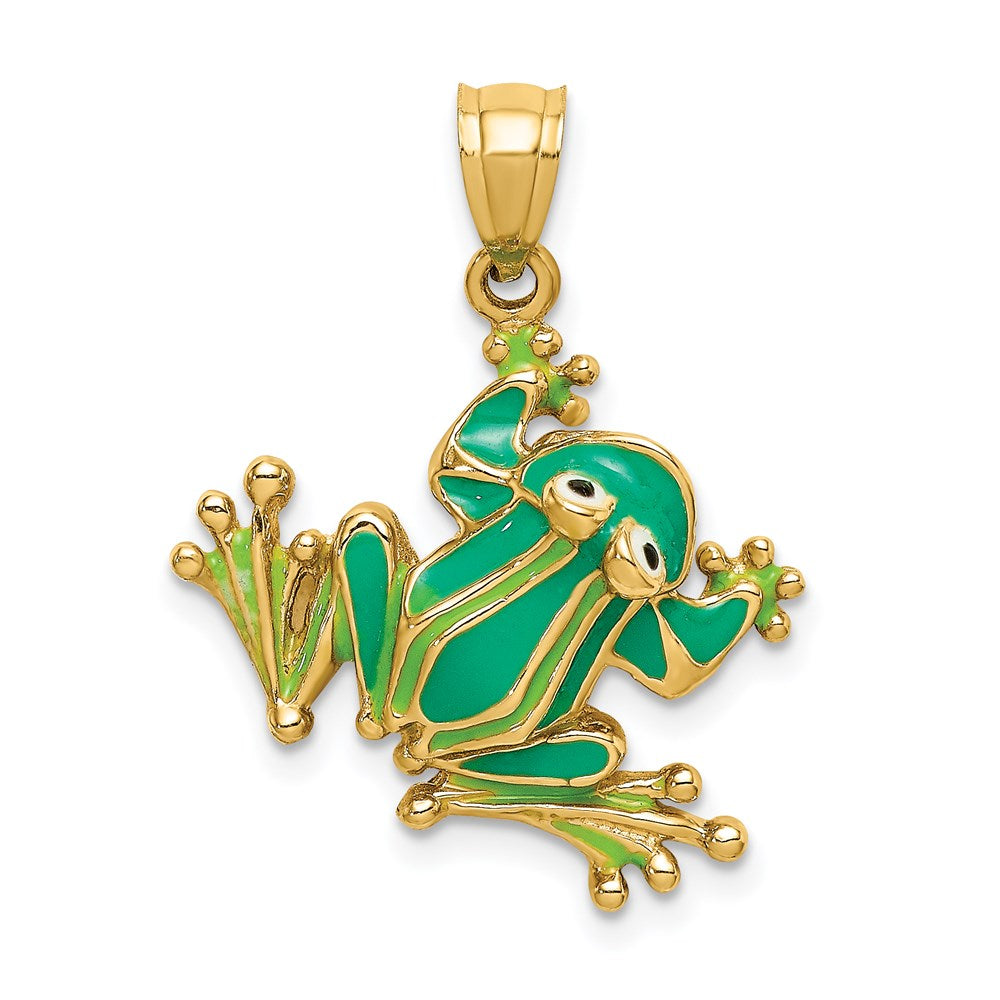 14K Gold Lively Green Enameled Frog Charm - Charlie & Co. Jewelry