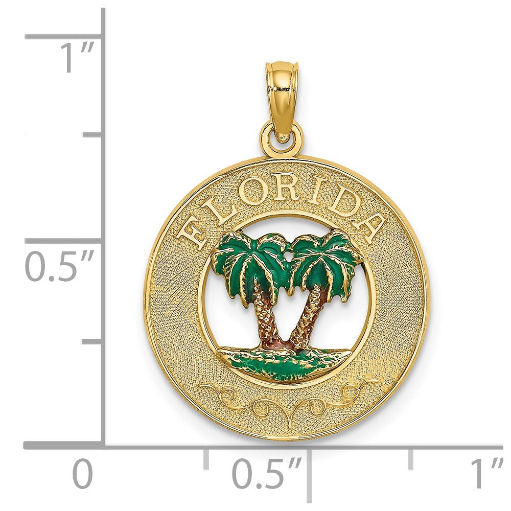 Charlie & Co Jewelry | 14k Florida Enamel Palm Trees Circle Charm - Model K6720