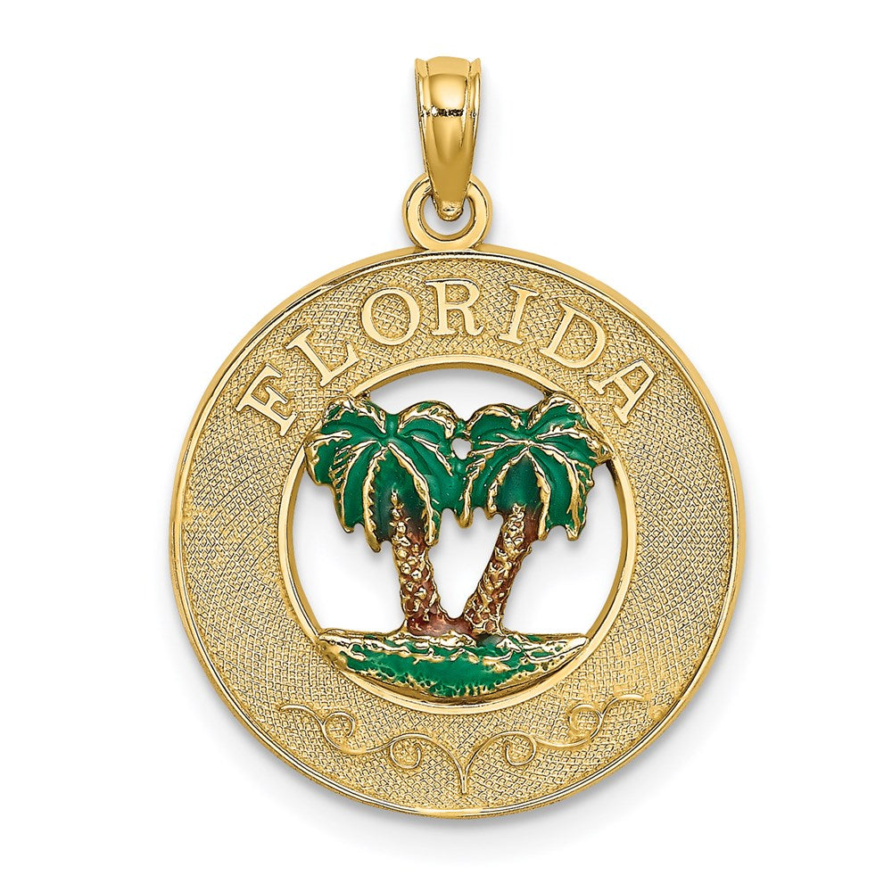Charlie & Co Jewelry | 14k Florida Enamel Palm Trees Circle Charm - Model K6720