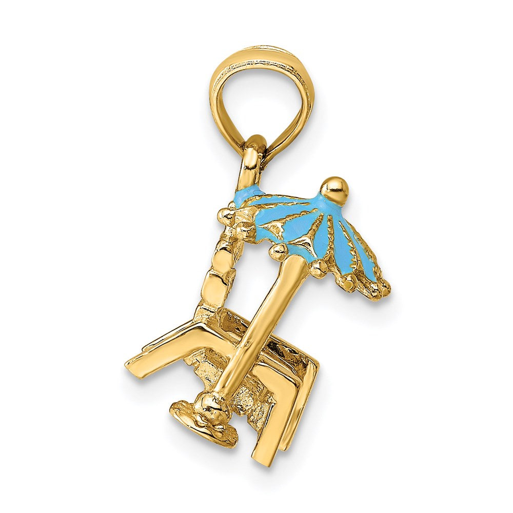 Charlie & Co Jewelry | 14k 3-d Beach Chair W/aqua Enameled Umbrella Charm - Model K6728
