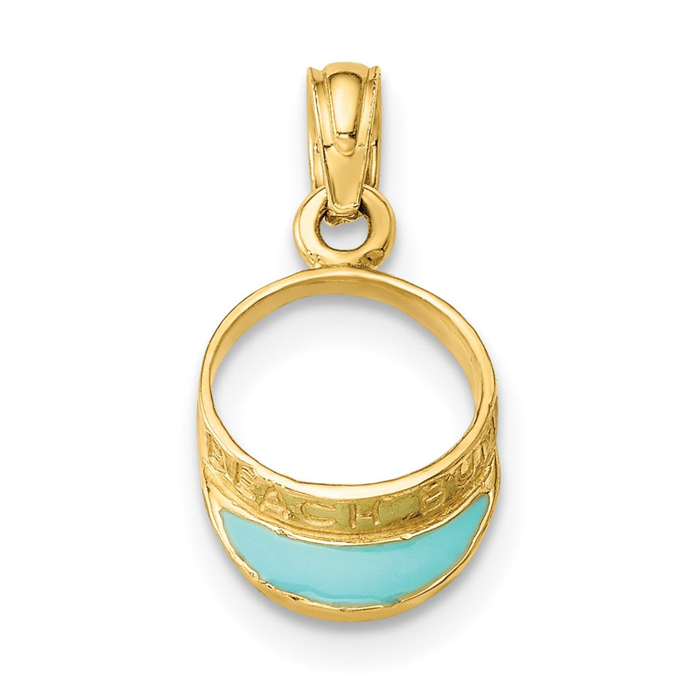 14K Gold Aqua Enameled Beach Sun Visor Pendant - Charlie & Co. Jewelry