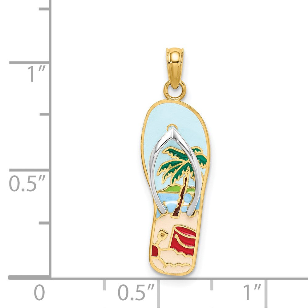 14K Gold 3D Enamel Palm Tree and Bucket Flip-Flop Charm - Charlie & Co. Jewelry