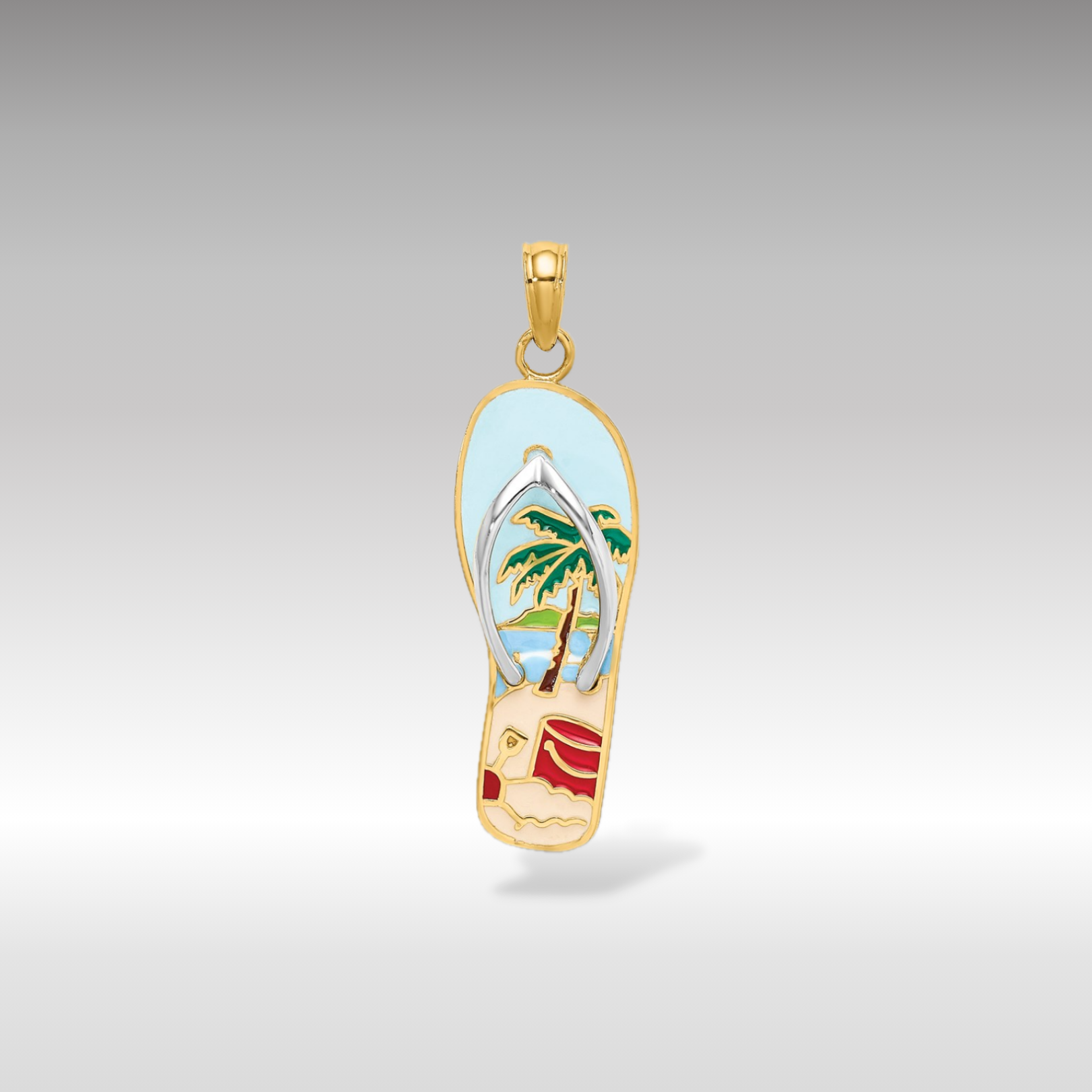 14K Gold 3D Enamel Palm Tree and Bucket Flip-Flop Charm - Charlie & Co. Jewelry