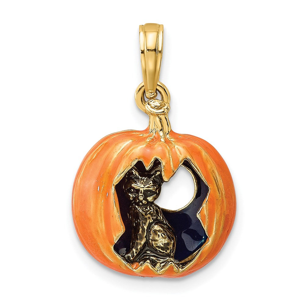 Charlie & Co Jewelry | 14k 3-d Enameled Pumpkin W/black Cat And Moon Charm - Model K6809