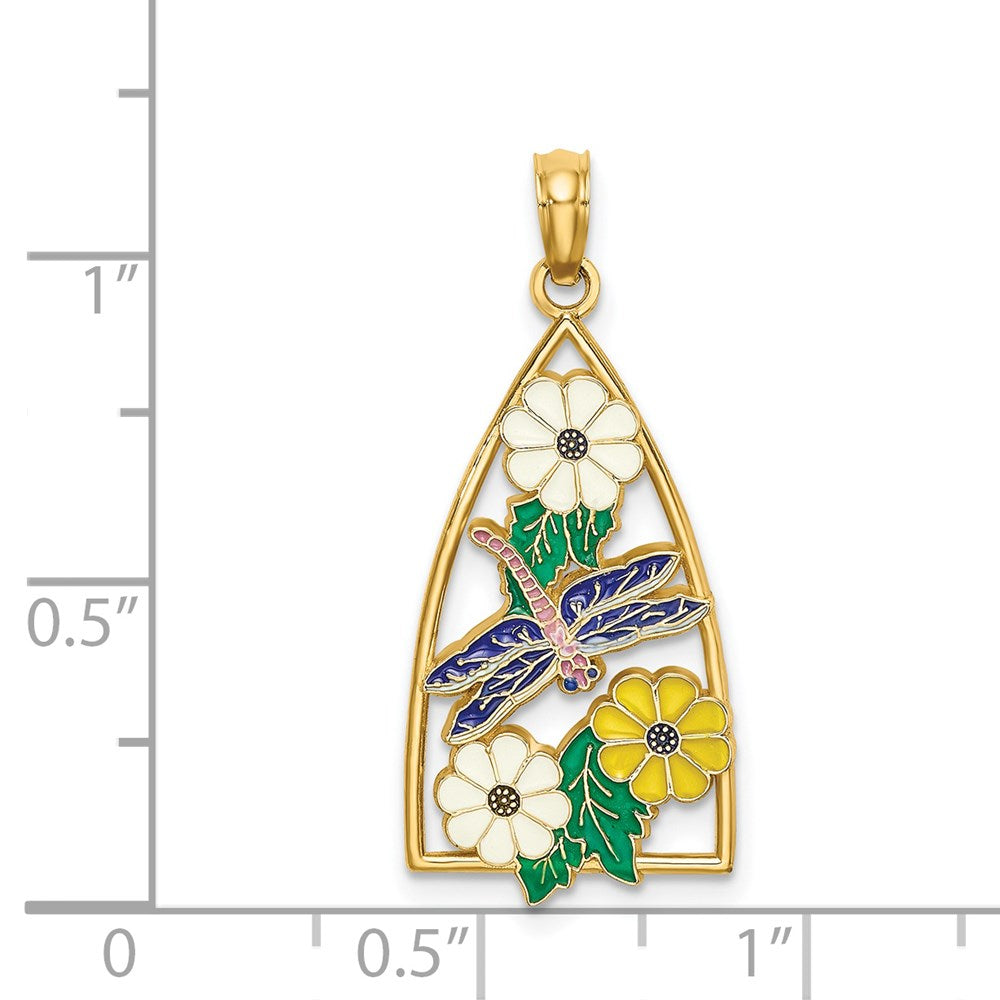 Charlie & Co Jewelry | 14k Enamel Dragonfly And Flowers Triangle Charm - Model K6835