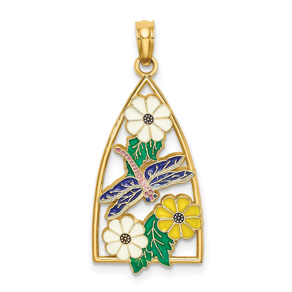 Charlie & Co Jewelry | 14k Enamel Dragonfly And Flowers Triangle Charm - Model K6835