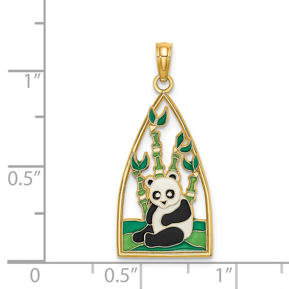 14K Gold Enamel Panda Bear and Bamboo Necklace Pendant - Charlie & Co. Jewelry