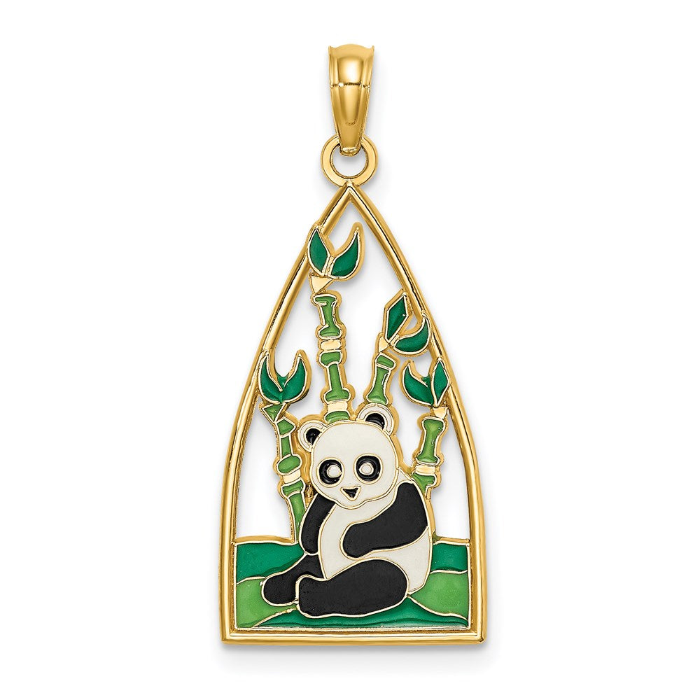 14K Gold Enamel Panda Bear and Bamboo Necklace Pendant - Charlie & Co. Jewelry