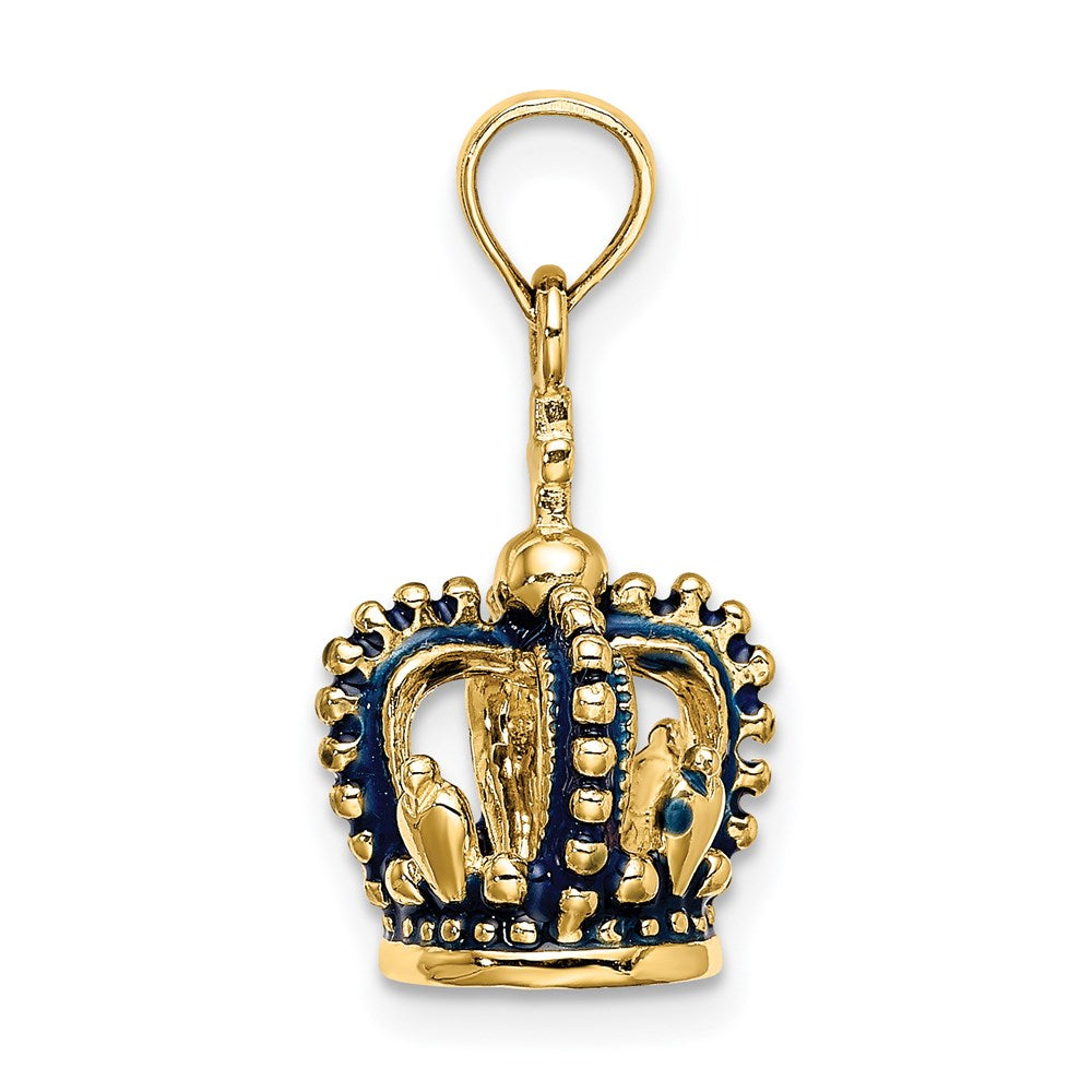 Gold 3-D with Blue Enamel Crown Charm Necklace - Model K6841 - Charlie & Co. Jewelry