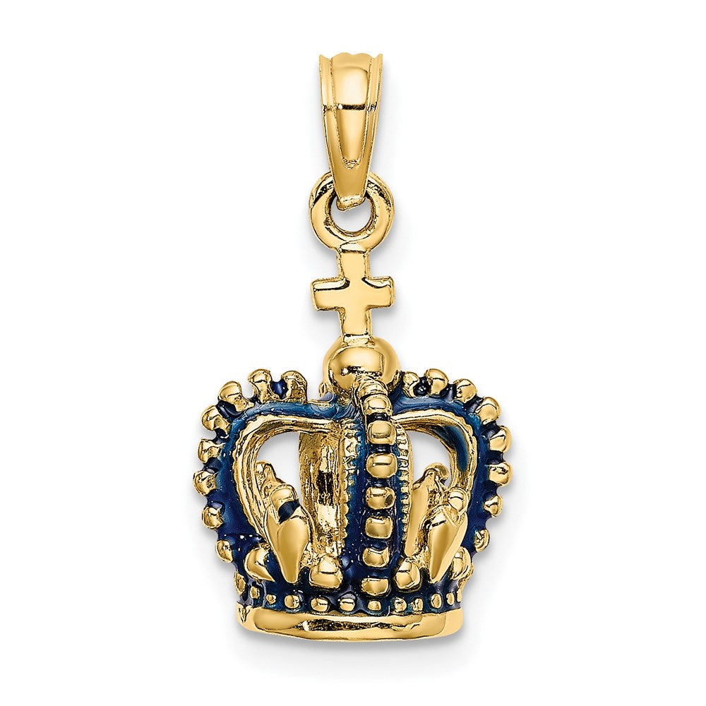 Gold 3-D with Blue Enamel Crown Charm Necklace - Model K6841 - Charlie & Co. Jewelry