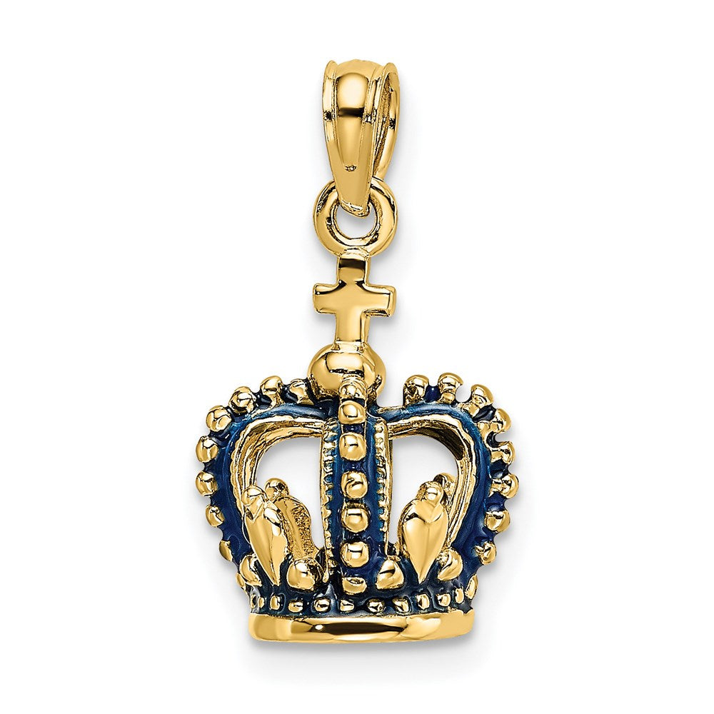 Gold 3-D with Blue Enamel Crown Charm Necklace - Model K6841 - Charlie & Co. Jewelry