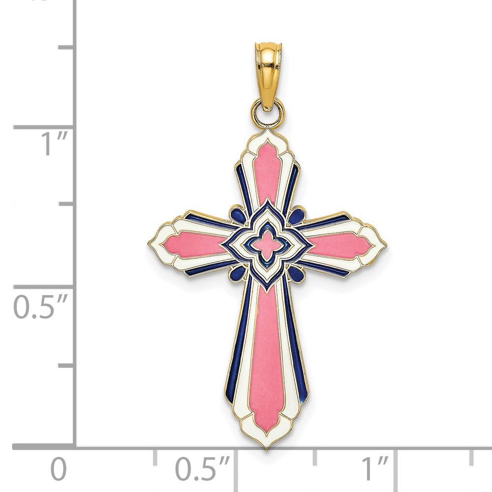 Charlie & Co Jewelry | 14k 3-d W/ Pink And White Enamel Cross Charm - Model K6858