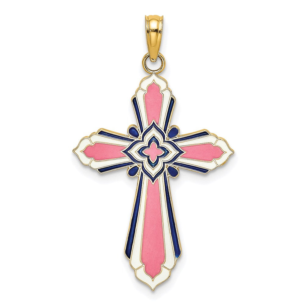 Charlie & Co Jewelry | 14k 3-d W/ Pink And White Enamel Cross Charm - Model K6858