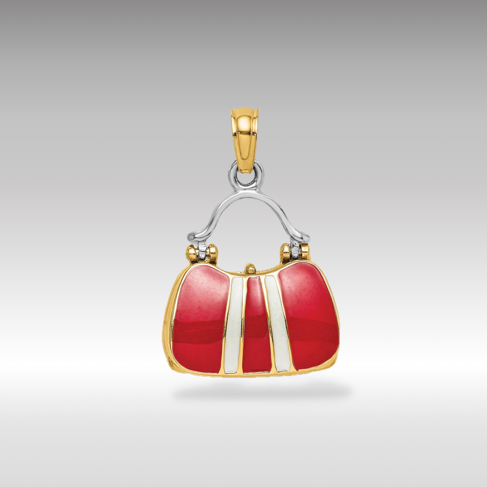 14K Gold 3D Red Enameled Handbag Pendant - Charlie & Co. Jewelry