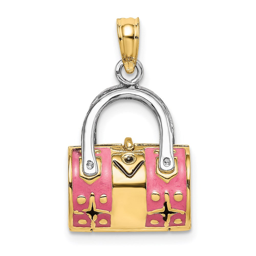 14K Gold 3D Pink Enameled Handbag Pendant - Charlie & Co. Jewelry