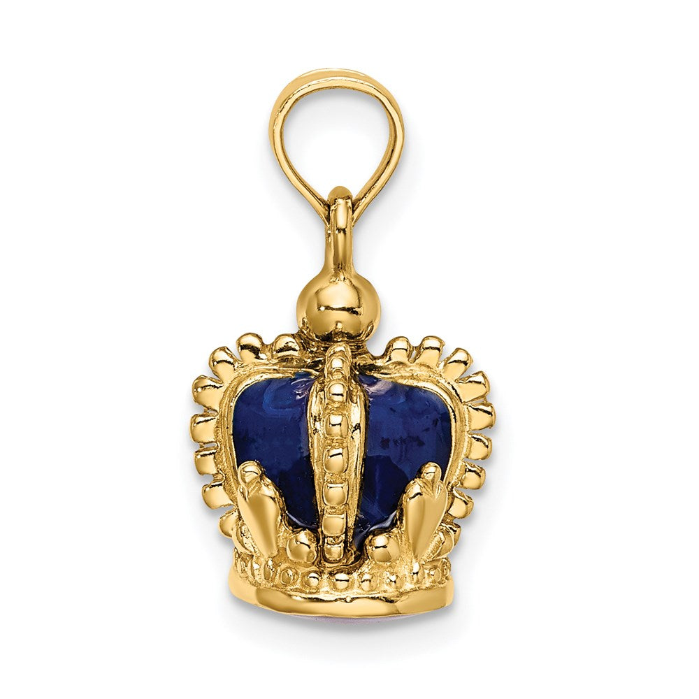 Gold 3-D with Blue Enamel  Crown Charm Necklace - Model K6943 - Charlie & Co. Jewelry