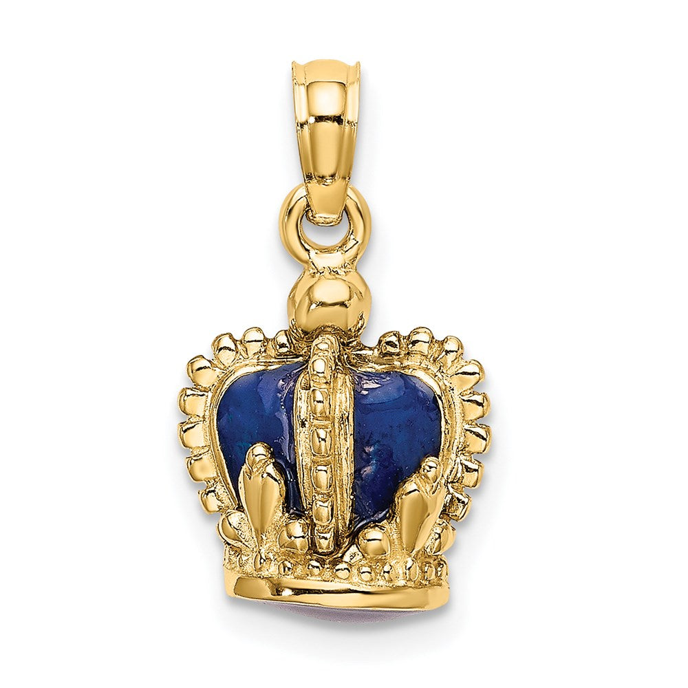 Gold 3-D with Blue Enamel  Crown Charm Necklace - Model K6943 - Charlie & Co. Jewelry