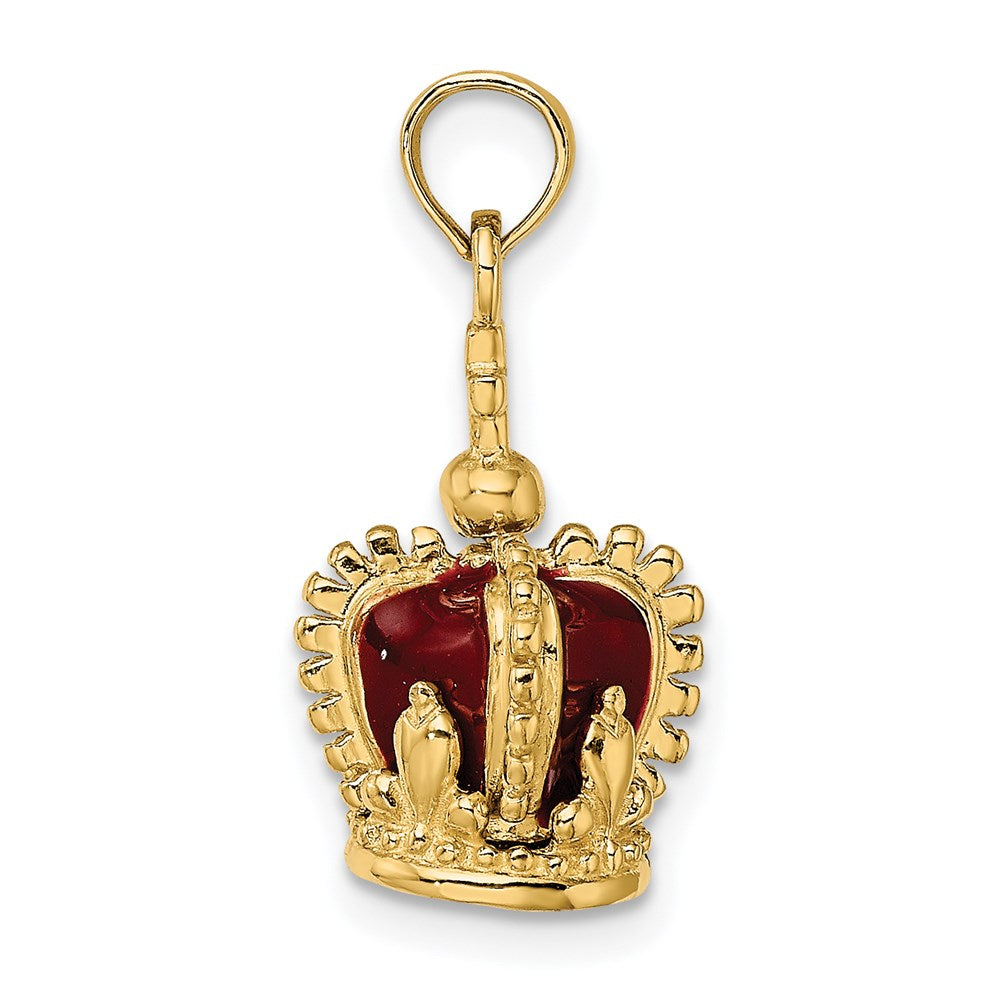 14K Gold 3D Crown Pendant with Red Enamel and Cross - Charlie & Co. Jewelry