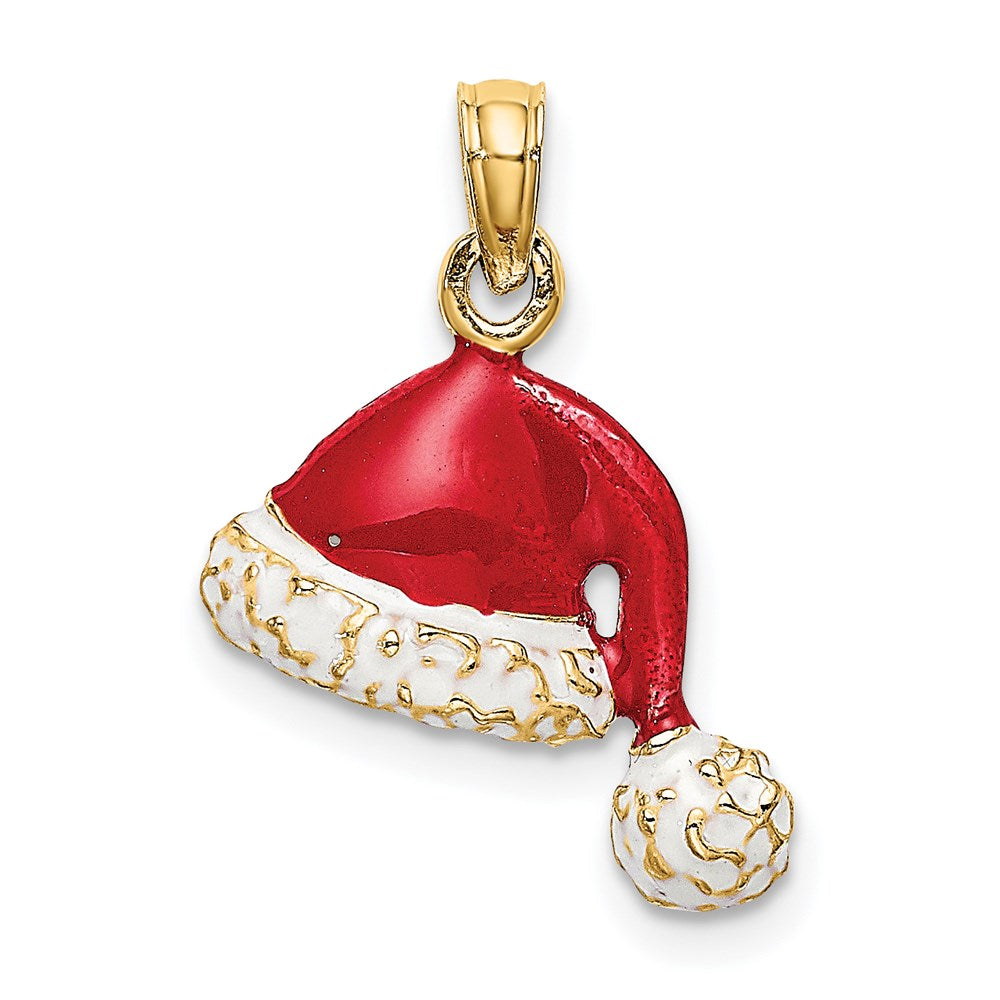 14K Gold 3D Santa Hat Pendant with Red and White Enamel - Charlie & Co. Jewelry