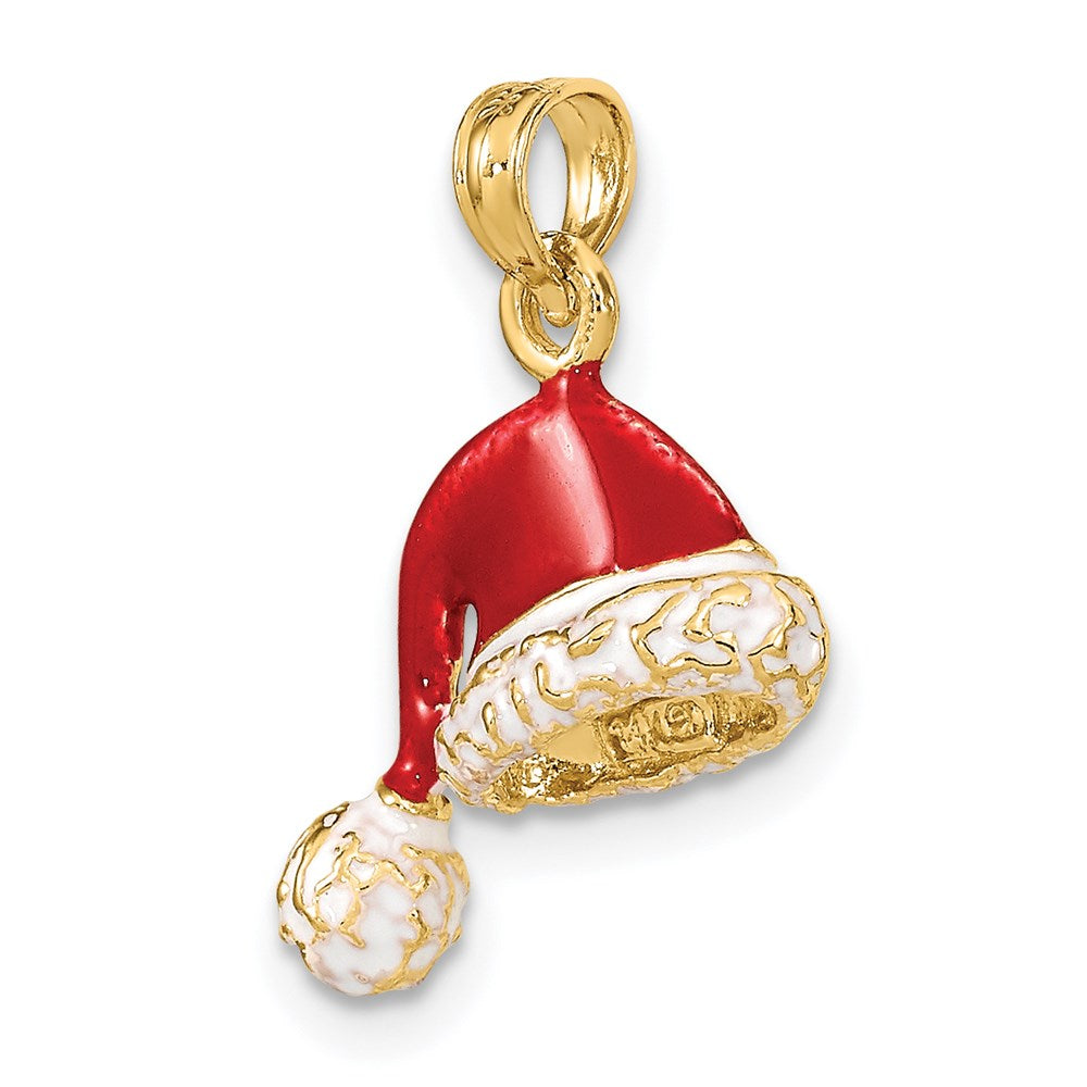 14K Gold 3D Santa Hat Pendant with Red and White Enamel - Charlie & Co. Jewelry