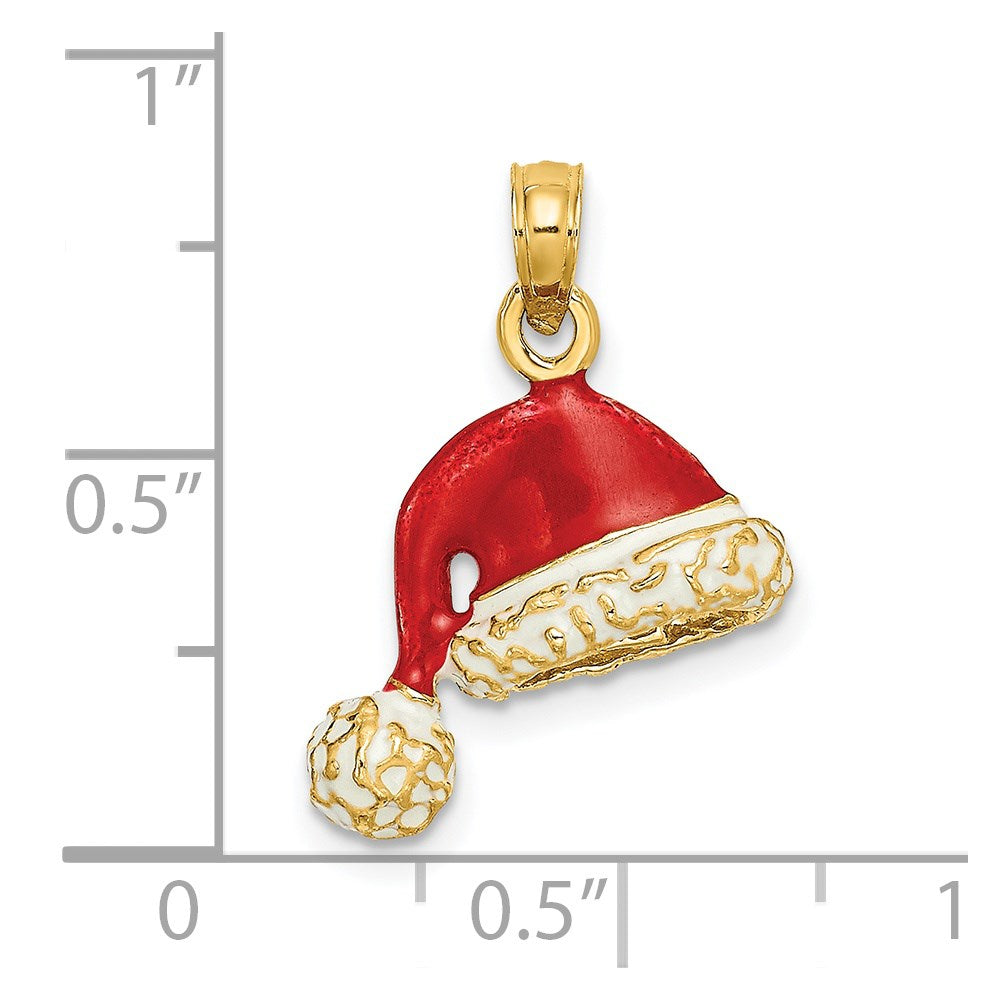 14K Gold 3D Santa Hat Pendant with Red and White Enamel - Charlie & Co. Jewelry